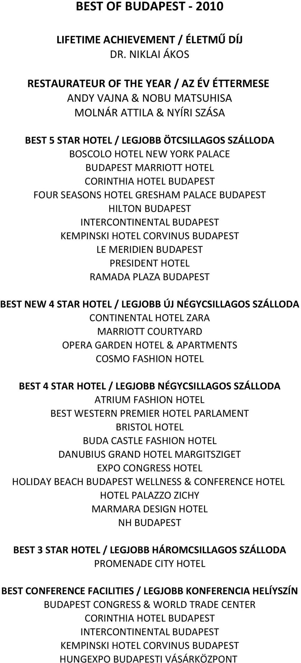 HOTEL BUDAPEST FOUR SEASONS HOTEL GRESHAM PALACE BUDAPEST HILTON BUDAPEST KEMPINSKI HOTEL CORVINUS BUDAPEST LE MERIDIEN BUDAPEST PRESIDENT HOTEL RAMADA PLAZA BUDAPEST BEST NEW 4 STAR HOTEL / LEGJOBB