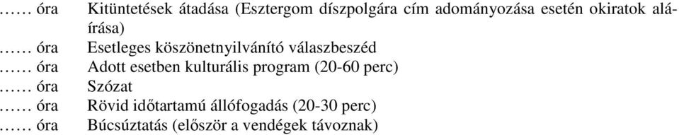 válaszbeszéd Adott esetben kulturális program (20-60 perc) Szózat Rövid