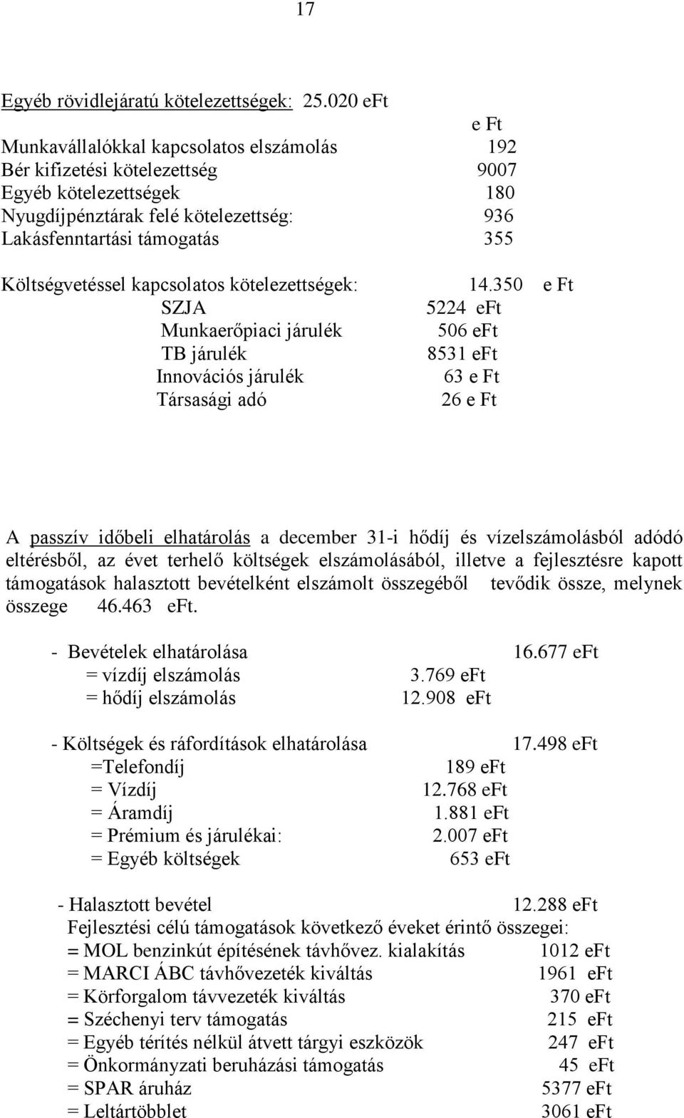 Költségvetéssel kapcsolatos kötelezettségek: SZJA Munkaerőpiaci járulék TB járulék Innovációs járulék Társasági adó 14.