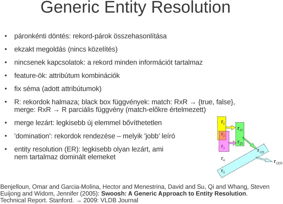 új elemmel bővíthetetlen 'domination': rekordok rendezése melyik 'jobb' leíró entity resolution (ER): legkisebb olyan lezárt, ami nem tartalmaz dominált elemeket Benjelloun, Omar and