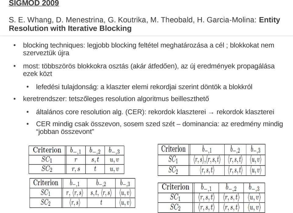 újra most: többszörös blokkokra osztás (akár átfedően), az új eredmények propagálása ezek közt lefedési tulajdonság: a klaszter elemi rekordjai szerint