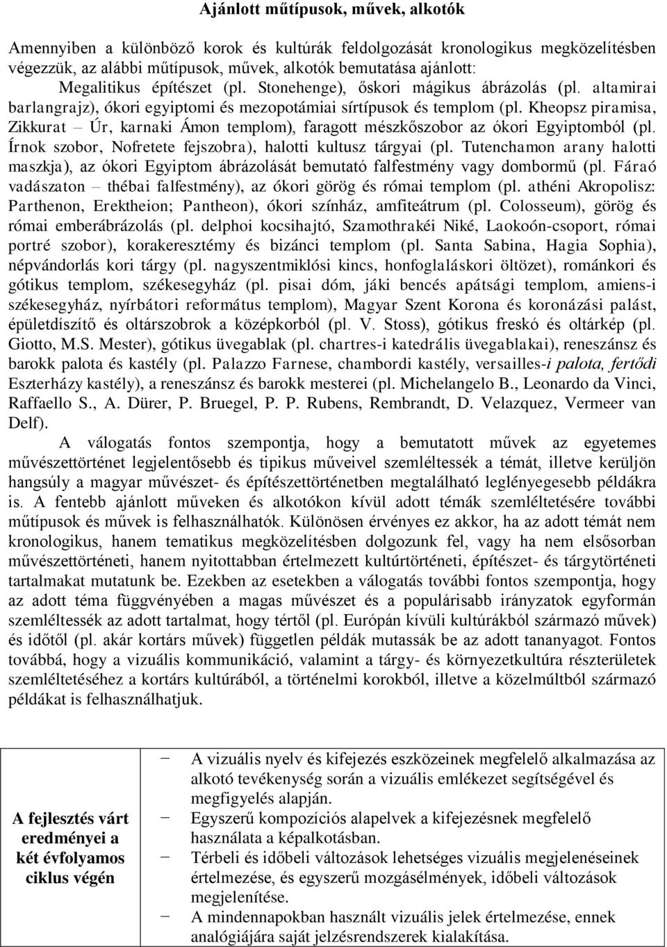 Kheopsz piramisa, Zikkurat Úr, karnaki Ámon templom), faragott mészkőszobor az ókori Egyiptomból (pl. Írnok szobor, Nofretete fejszobra), halotti kultusz tárgyai (pl.