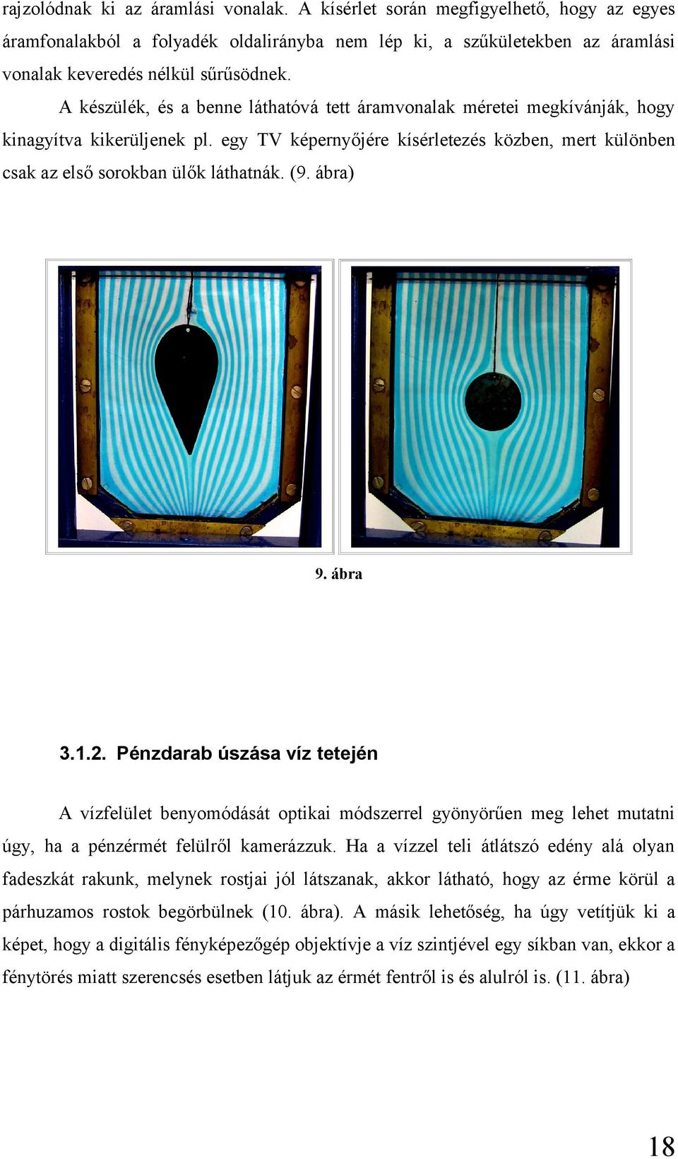 ábra) 9. ábra 3.1.2. Pénzdarab úszása víz tetején A vízfelület benyomódását optikai módszerrel gyönyörűen meg lehet mutatni úgy, ha a pénzérmét felülről kamerázzuk.