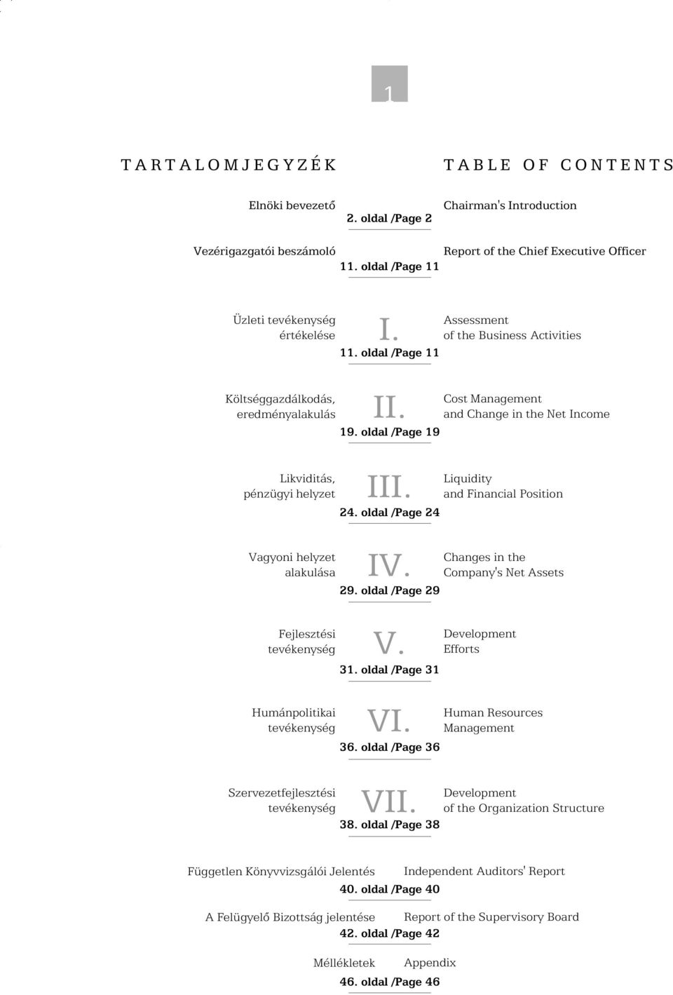 19. oldal /Page 19 III. 24. oldal /Page 24 IV. 29.