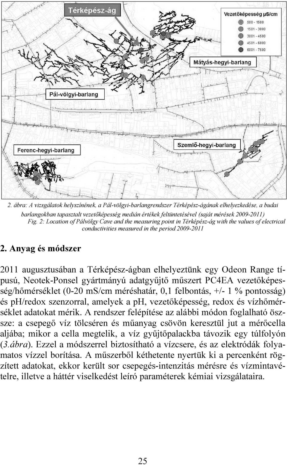 Anyag és módszer 2011 augusztusában a Térképész-ágban elhelyeztünk egy Odeon Range típusú, Neotek-Ponsel gyártmányú adatgyűjtő műszert PC4EA vezetőképesség/hőmérséklet (0-20 ms/cm méréshatár, 0,1