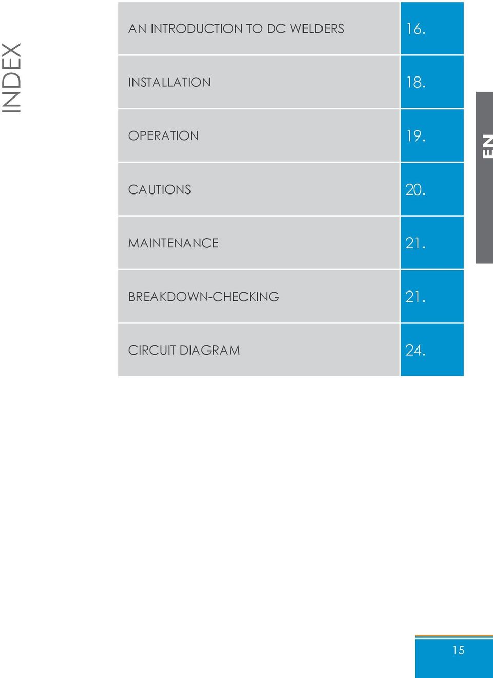 CAUTIONS 20. MAINTENANCE 21.