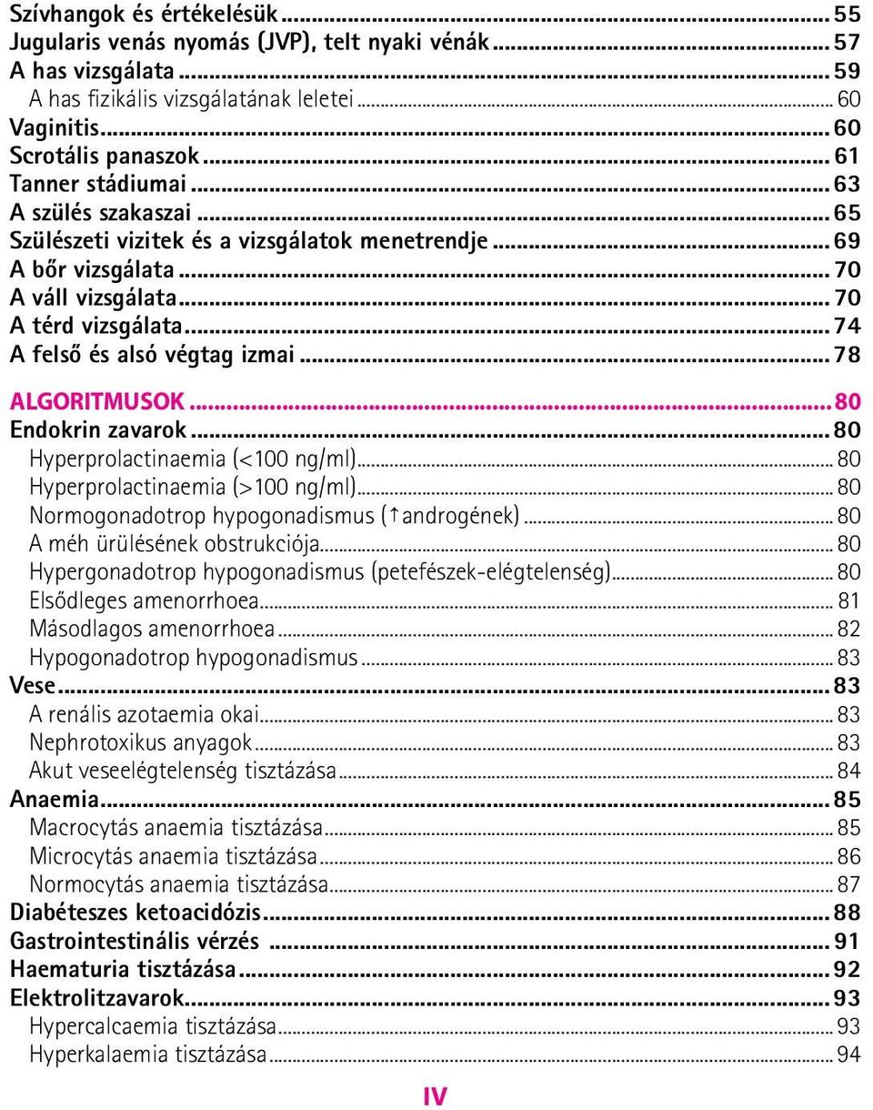 .. 74 A felső és alsó végtag izmai... 78 ALGORITMUSOK... 80 Endokrin zavarok... 80 Hyperprolactinaemia (<100 ng/ml)... 80 Hyperprolactinaemia (>100 ng/ml).