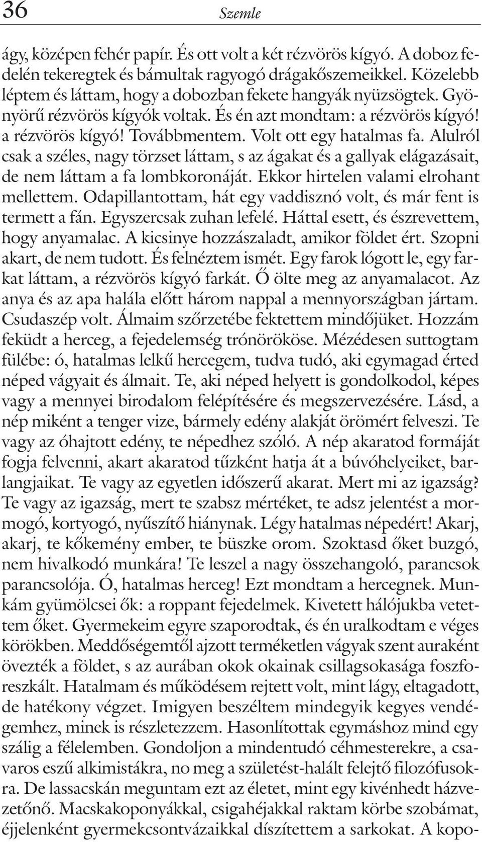 Alulról csak a széles, nagy törzset láttam, s az ágakat és a gallyak elágazásait, de nem láttam a fa lombkoronáját. Ekkor hirtelen valami elrohant mellettem.