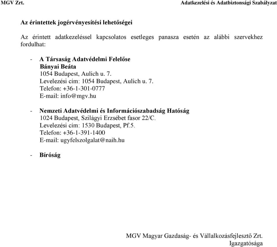 hu - Nemzeti Adatvédelmi és Információszabadság Hatóság 1024 Budapest, Szilágyi Erzsébet fasor 22/C. Levelezési cím: 153