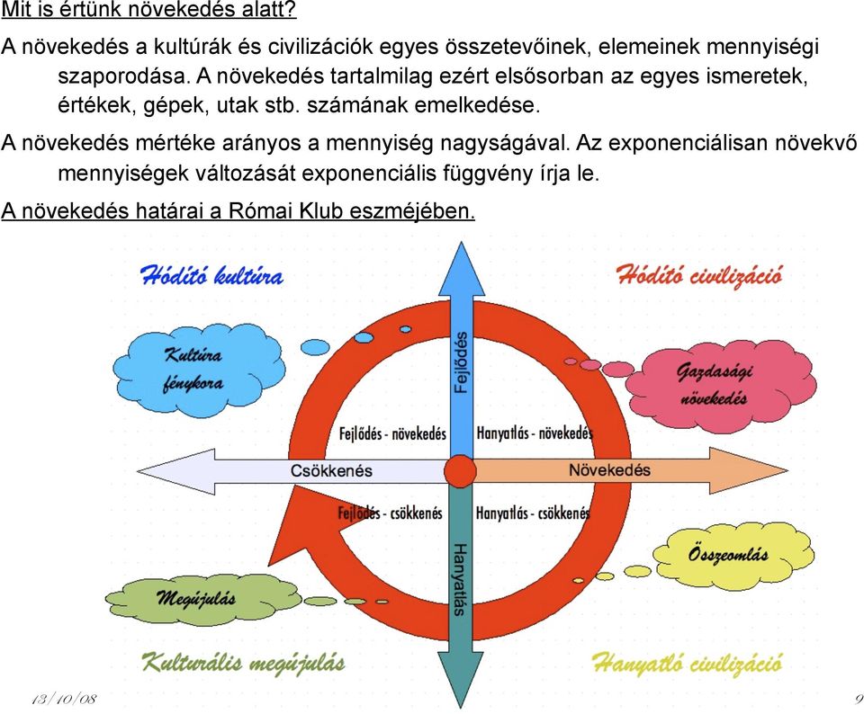 A növekedés tartalmilag ezért elsősorban az egyes ismeretek, értékek, gépek, utak stb. számának emelkedése.