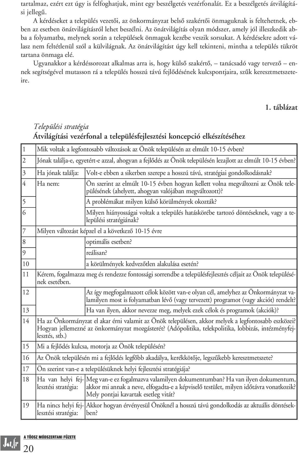 Az önátvilágítás olyan módszer, amely jól illeszkedik abba a folyamatba, melynek során a települések önmaguk kezébe veszik sorsukat. A kérdésekre adott válasz nem feltétlenül szól a külvilágnak.