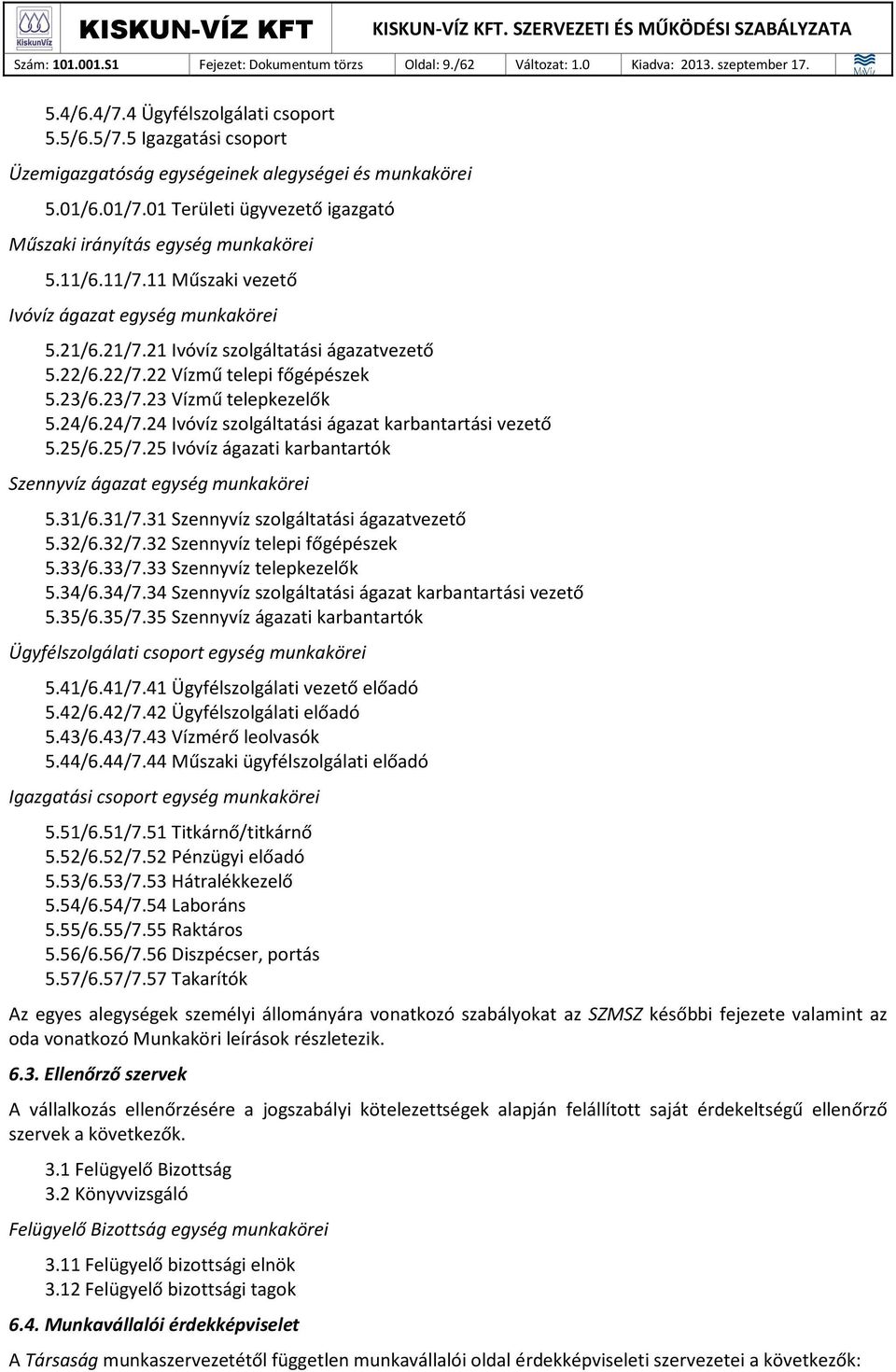 22 Vízmű telepi főgépészek 5.23/6.23/7.23 Vízmű telepkezelők 5.24/6.24/7.24 Ivóvíz szolgáltatási ágazat karbantartási vezető 5.25/6.25/7.