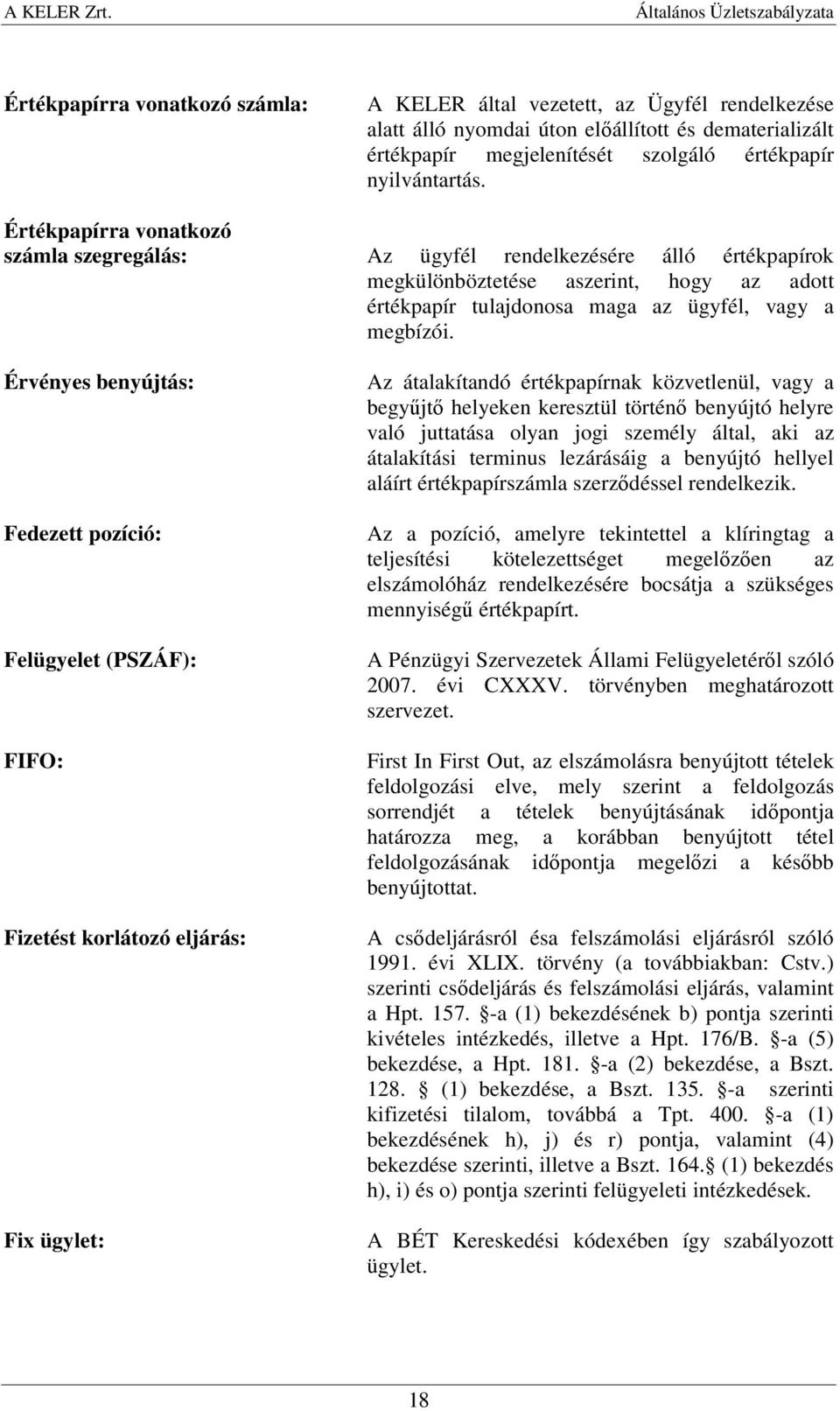 Érvényes benyújtás: Fedezett pozíció: Felügyelet (PSZÁF): FIFO: Fizetést korlátozó eljárás: Fix ügylet: Az átalakítandó értékpapírnak közvetlenül, vagy a begyűjtő helyeken keresztül történő benyújtó