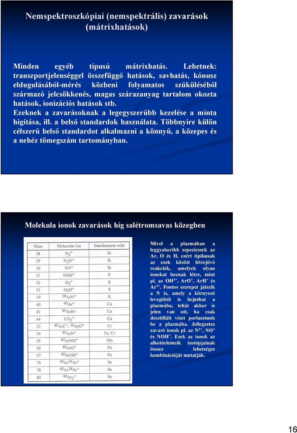 hatások stb. Ezeknek a zavarásoknak a legegyszerűbb kezelése a minta higítása, ill. a belső standardok használata.