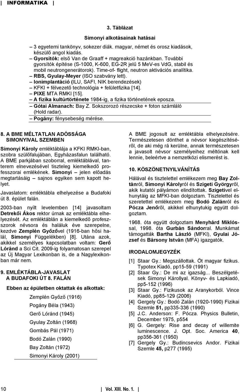 Ionimplantáció (ILU, SAFI, NIK berendezések) KFKI + félvezető technológia + felületfizika [14]. PIXE MTA RMKI [15]. A fizika kultúrtörténete 1984-ig, a fizika történetének eposza.