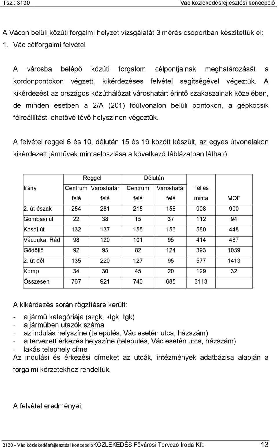 A kikérdezést az országos közúthálózat városhatárt érintő szakaszainak közelében, de minden esetben a 2/A (201) főútvonalon belüli pontokon, a gépkocsik félreállítást lehetővé tévő helyszínen