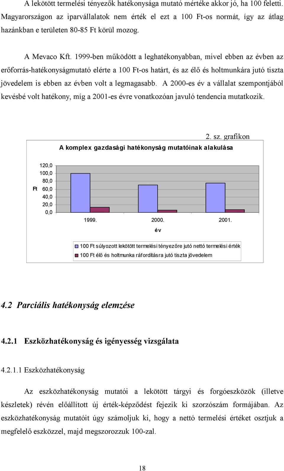 1999-ben mnködött a leghatékonyabban, mivel ebben az évben az erforrás-hatékonyságmutató elérte a 100 Ft-os határt, és az él és holtmunkára jutó tiszta jövedelem is ebben az évben volt a legmagasabb.