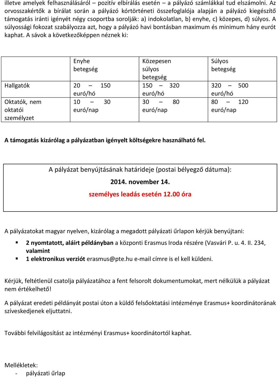 A súlyossági fokozat szabályozza azt, hogy a pályázó havi bontásban maximum és minimum hány eurót kaphat.