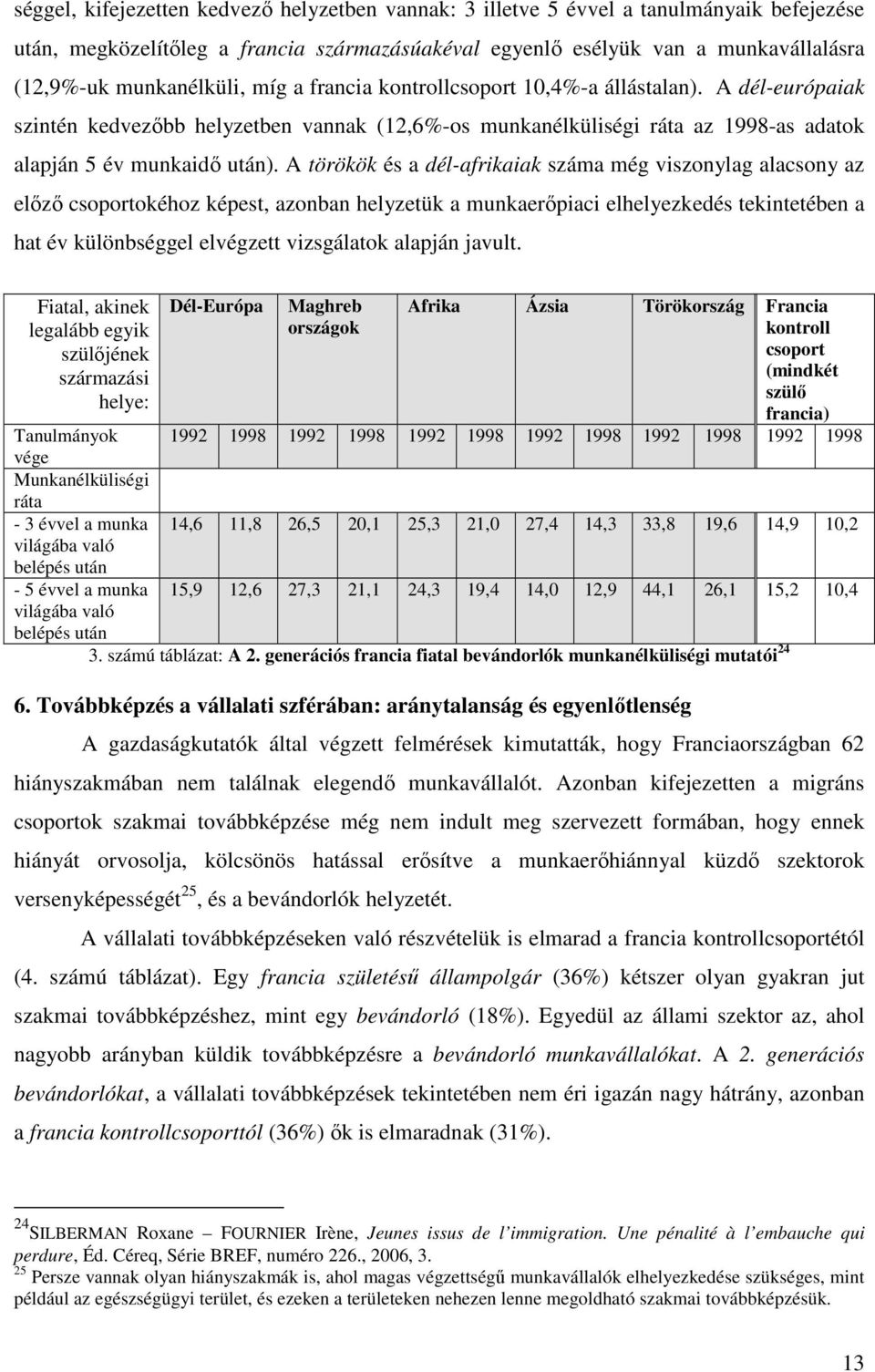 A törökök és a dél-afrikaiak száma még viszonylag alacsony az előző csoportokéhoz képest, azonban helyzetük a munkaerőpiaci elhelyezkedés tekintetében a hat év különbséggel elvégzett vizsgálatok