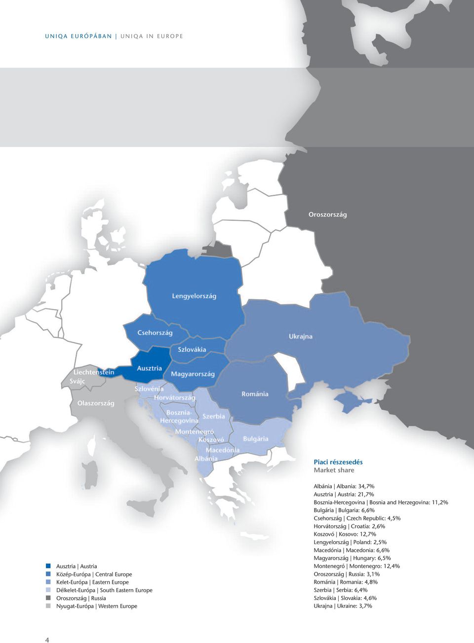 Herzegovina: 11,2% Bulgária Bulgaria: 6,6% Csehország Czech republic: 4,5% Horvátország Croatia: 2,6% Koszovó Kosovo: 12,7% lengyelország poland: 2,5% Macedónia