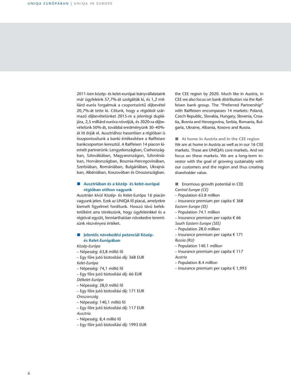 Célunk, hogy a régióból származó díjbevételünket 2015-re a jelenlegi duplájára, 2,5 milliárd euróra növeljük, és 2020-ra díjbevételünk 50%-át, továbbá eredményünk 30 40%- át itt érjük el.