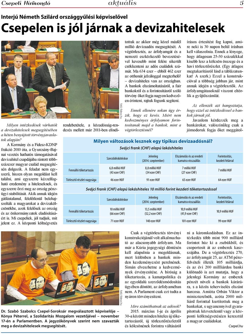 A Kormány és a Fidesz-KDNP frakció 2010 óta, a Gyurcsány-Bajnai vezetés hathatós támogatásával devizahitel csapdájába rántott többszázezer magyar család megsegítésén dolgozik.