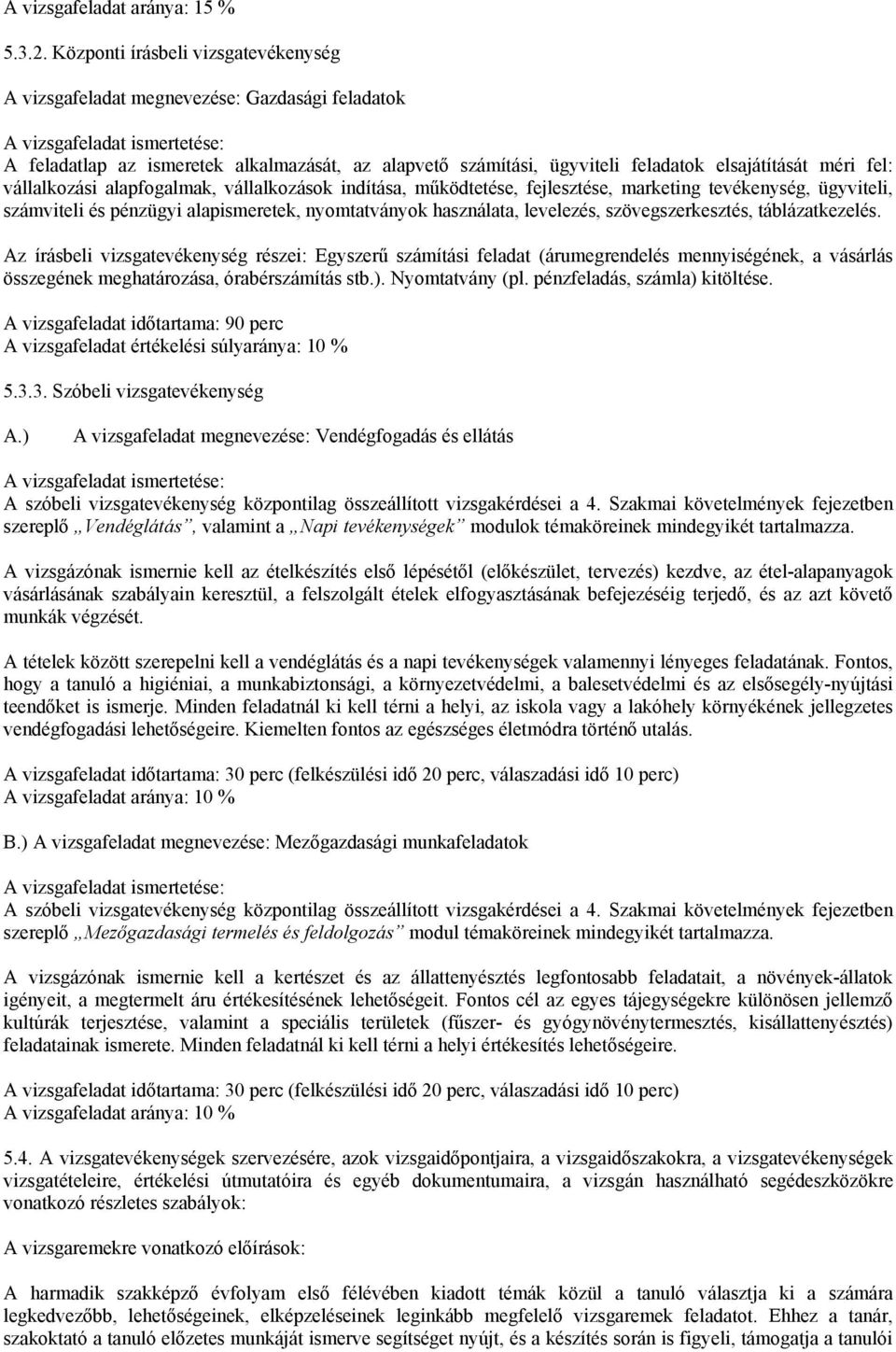 vállalkozási alapfogalmak, vállalkozások indítása, működtetése, fejlesztése, marketing tevékenység, ügyviteli, számviteli és pénzügyi alapismeretek, nyomtatványok használata, levelezés,