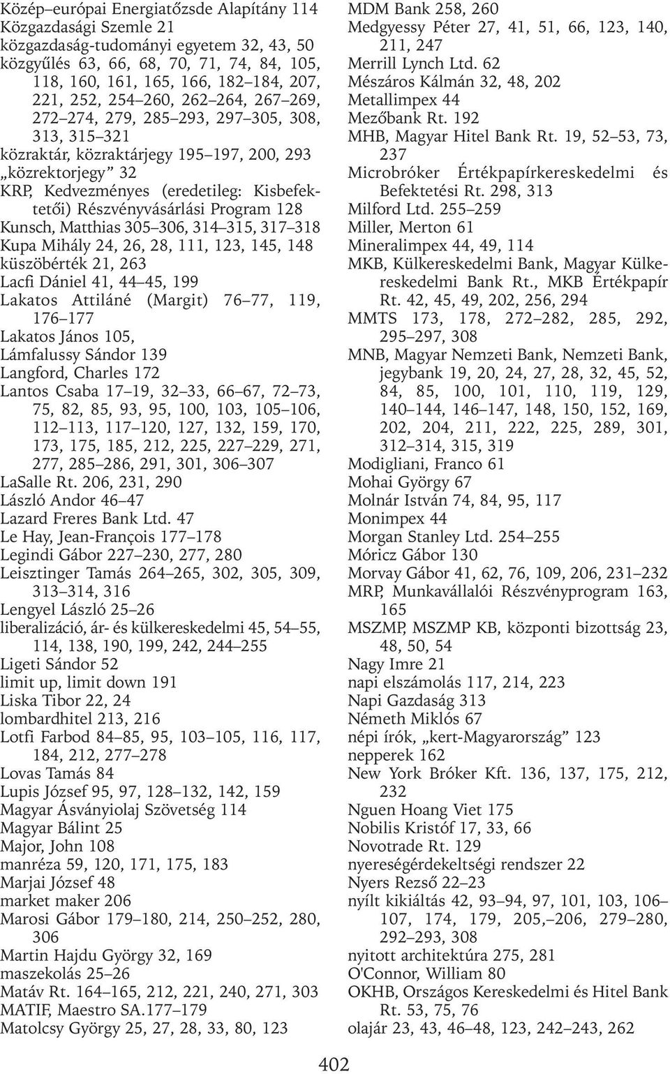 Részvényvásárlási Program 128 Kunsch, Matthias 305 306, 314 315, 317 318 Kupa Mihály 24, 26, 28, 111, 123, 145, 148 küszöbérték 21, 263 Lacfi Dániel 41, 44 45, 199 Lakatos Attiláné (Margit) 76 77,