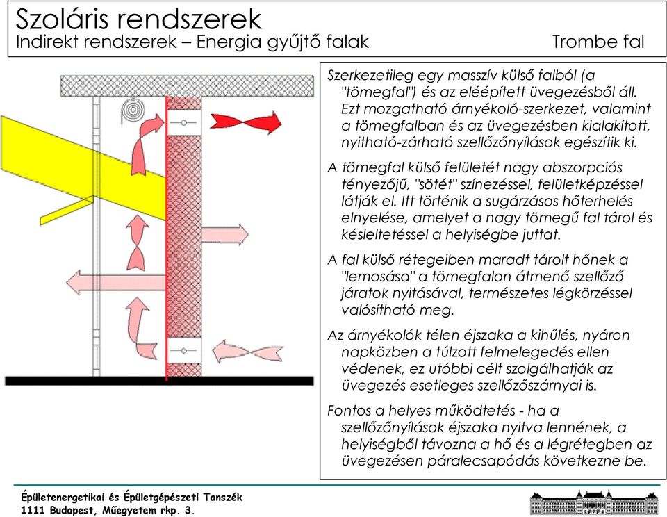 A tömegfal külső felületét nagy abszorpciós tényezőjű, "sötét" színezéssel, felületképzéssel látják el.