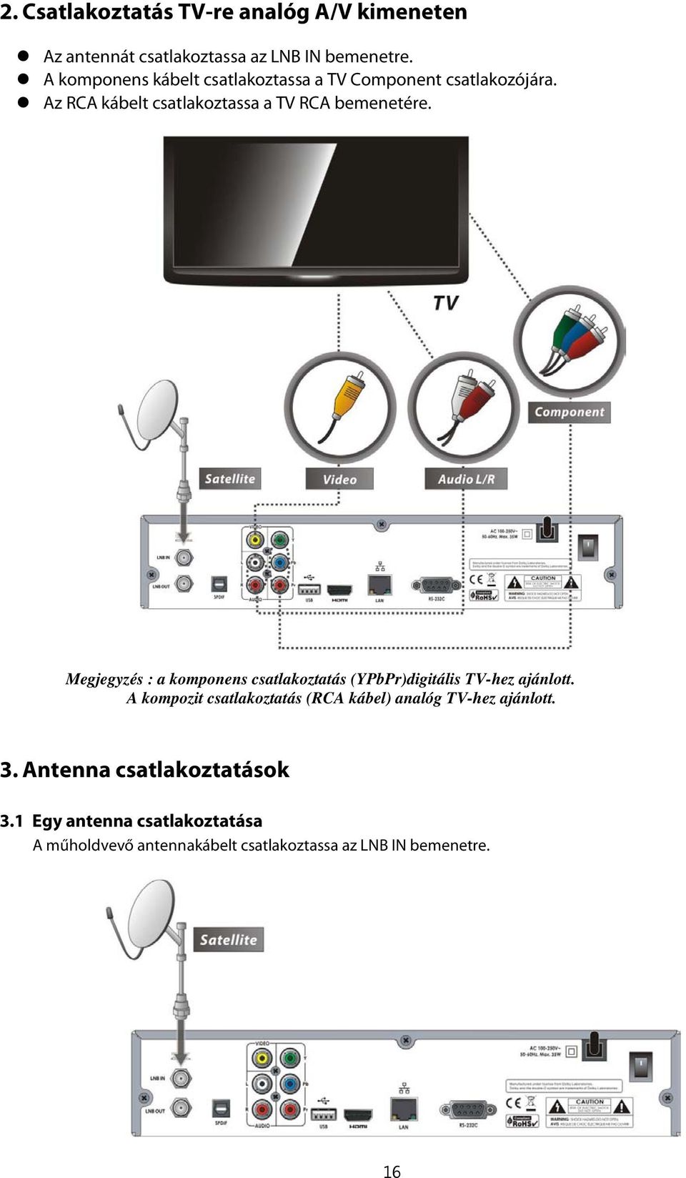 Megjegyzés : a komponens csatlakoztatás (YPbPr)digitális TV-hez ajánlott.