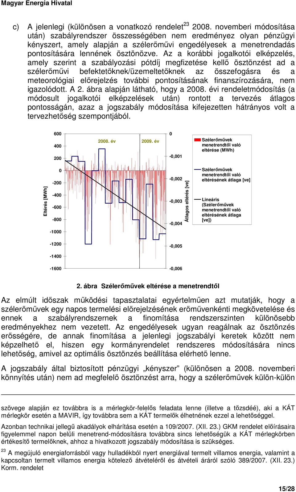 Az a korábbi jogalkotói elképzelés, amely szerint a szabályozási pótdíj megfizetése kellı ösztönzést ad a szélerımővi befektetıknek/üzemeltetıknek az összefogásra és a meteorológiai elırejelzés