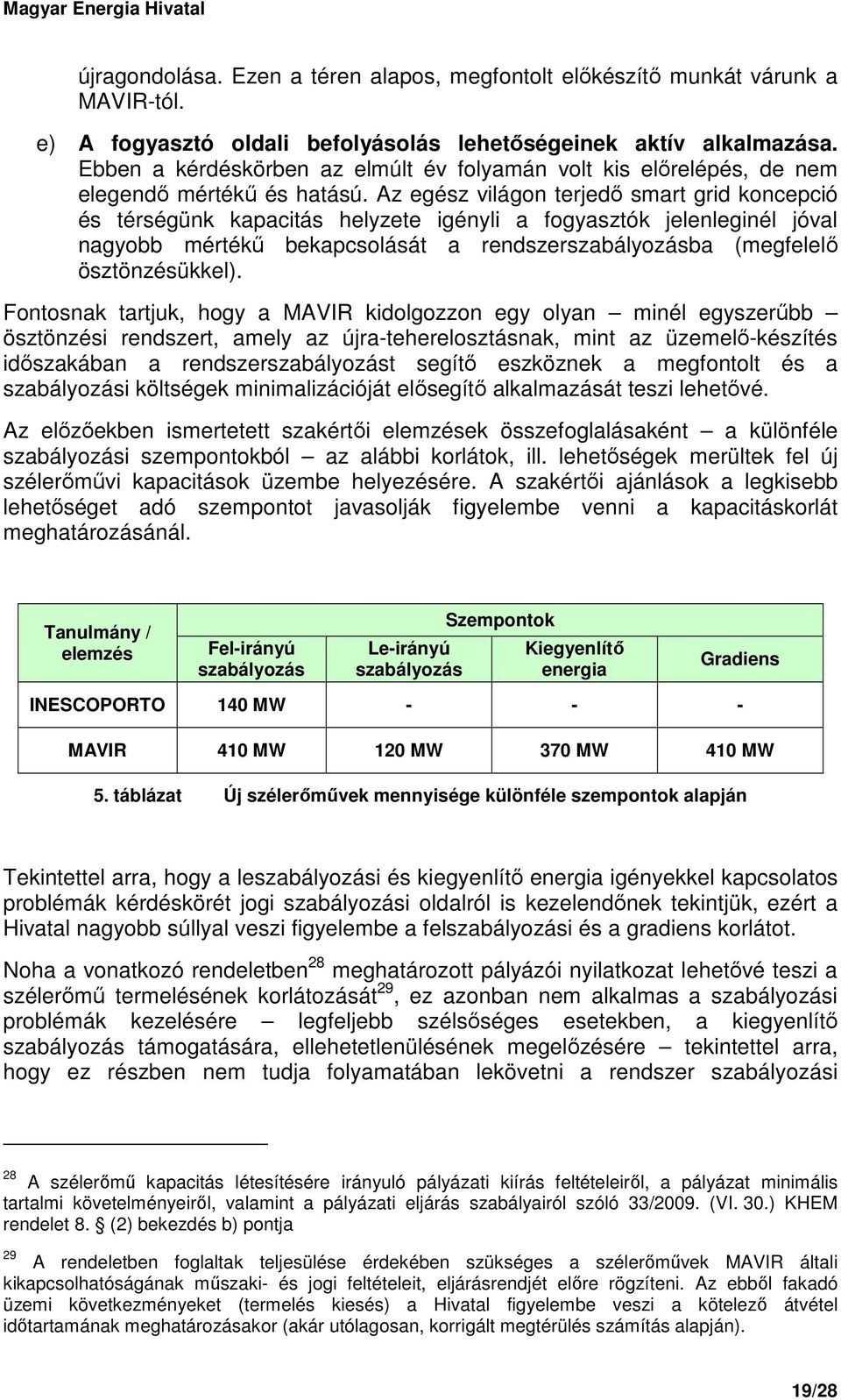 Az egész világon terjedı smart grid koncepció és térségünk kapacitás helyzete igényli a fogyasztók jelenleginél jóval nagyobb mértékő bekapcsolását a rendszerszabályozásba (megfelelı ösztönzésükkel).