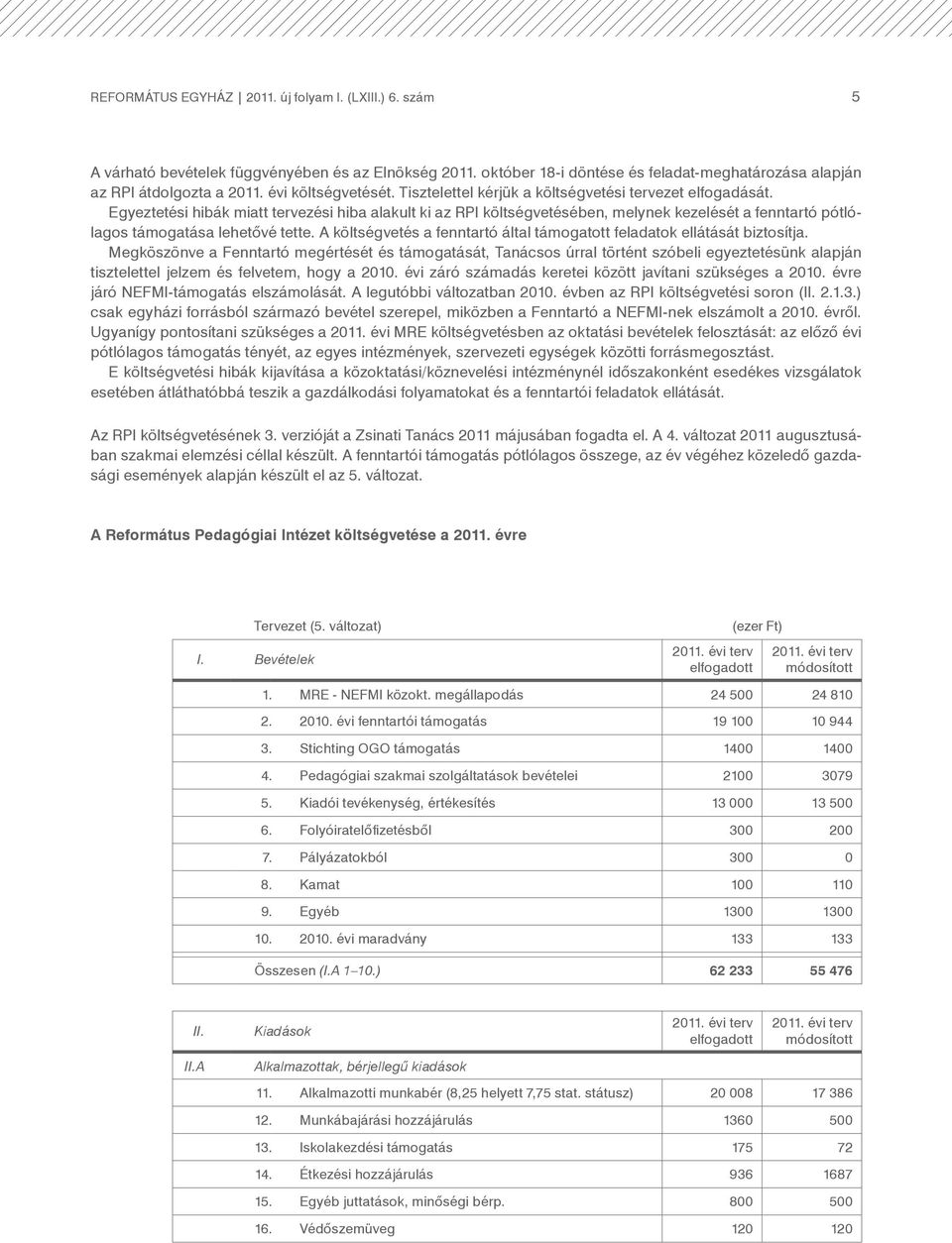 Egyeztetési hibák miatt tervezési hiba alakult ki az RPI költségvetésében, melynek kezelését a fenntartó pótlólagos támogatása lehetõvé tette.