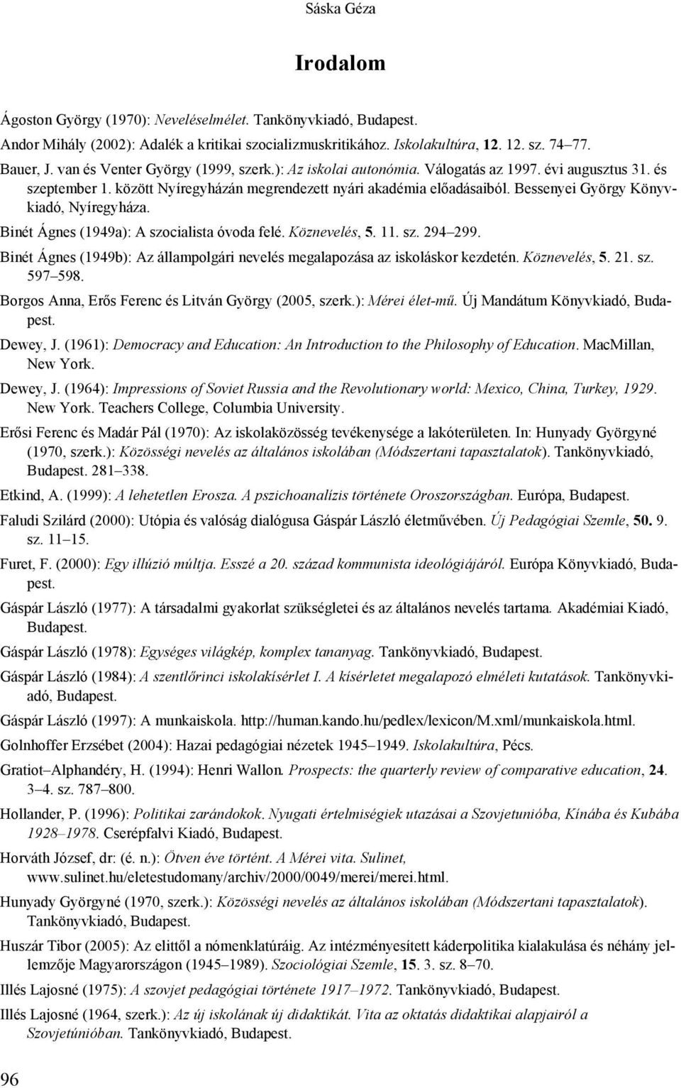 Bessenyei György Könyvkiadó, Nyíregyháza. Binét Ágnes (1949a): A szocialista óvoda felé. Köznevelés, 5. 11. sz. 294 299.