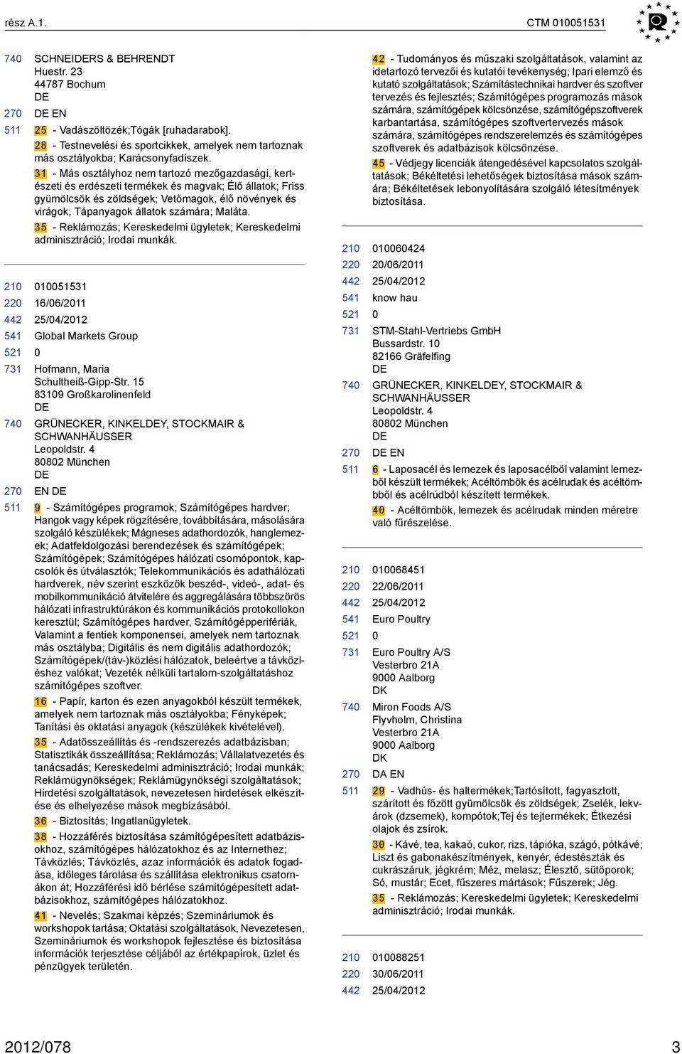 Maláta. 35 - Reklámozás; Kereskedelmi ügyletek; Kereskedelmi adminisztráció; Irodai munkák. 16/6/211 Global Markets Group Hofmann, Maria Schultheiß-Gipp-Str.