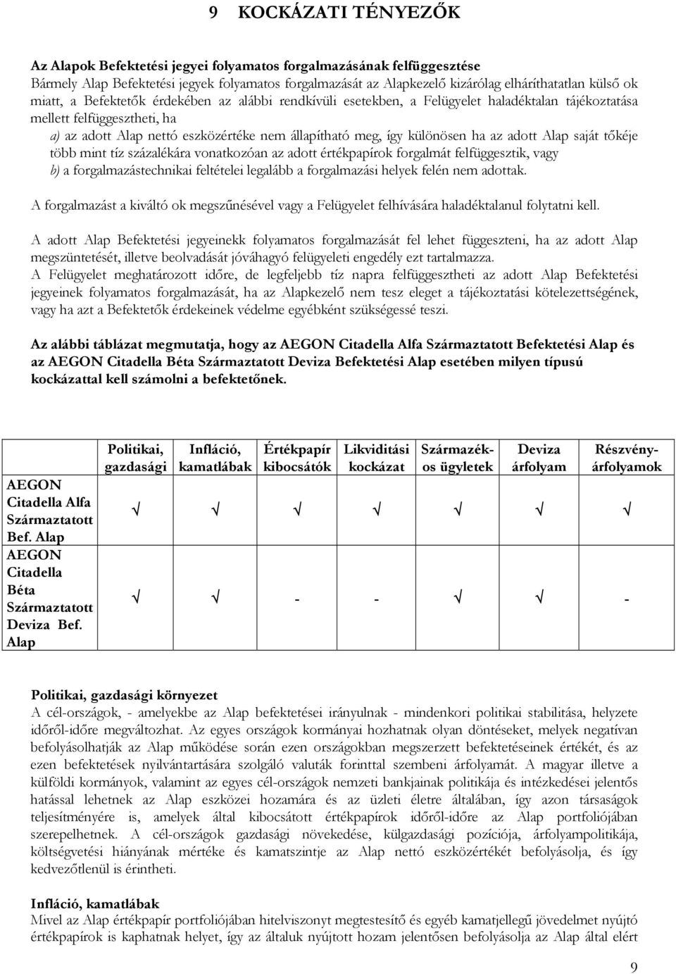 különösen ha az adott Alap saját tőkéje több mint tíz százalékára vonatkozóan az adott értékpapírok forgalmát felfüggesztik, vagy b) a forgalmazástechnikai feltételei legalább a forgalmazási helyek