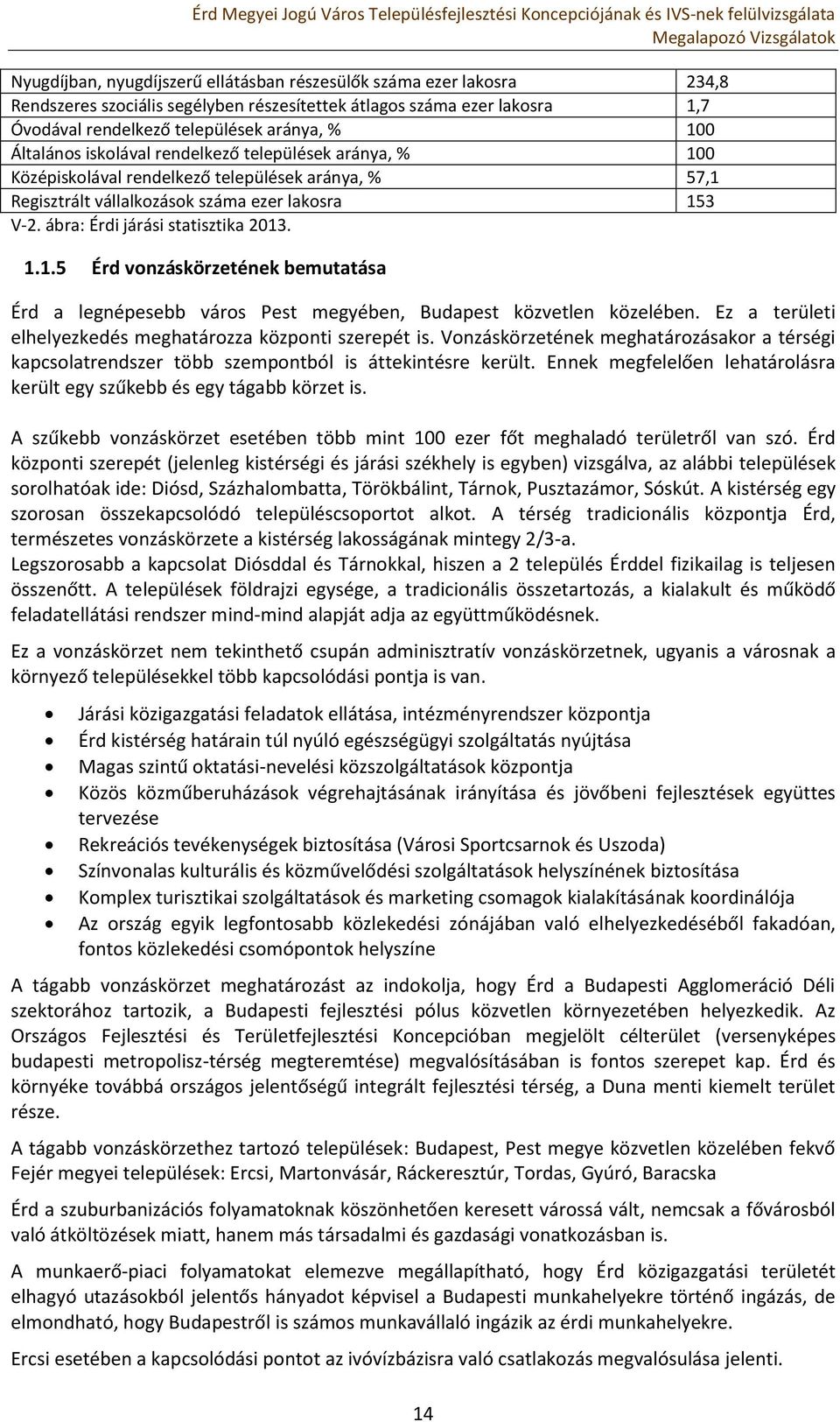 1.1.5 Érd vonzáskörzetének bemutatása Érd a legnépesebb város Pest megyében, Budapest közvetlen közelében. Ez a területi elhelyezkedés meghatározza központi szerepét is.