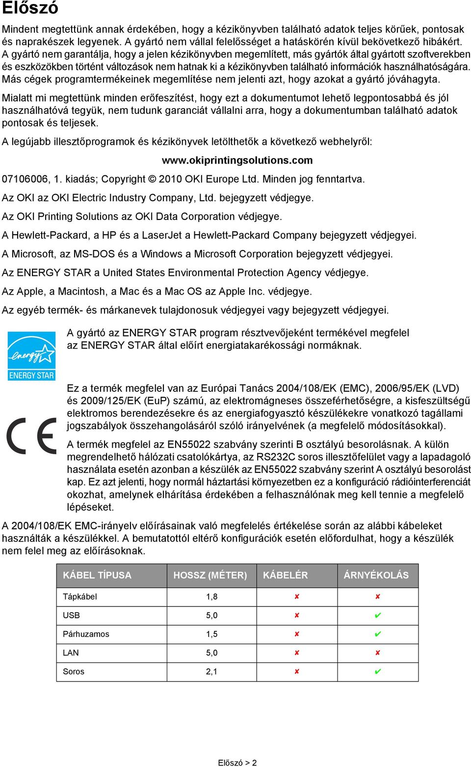 A gyártó nem garantálja, hogy a jelen kézikönyvben megemlített, más gyártók által gyártott szoftverekben és eszközökben történt változások nem hatnak ki a kézikönyvben található információk