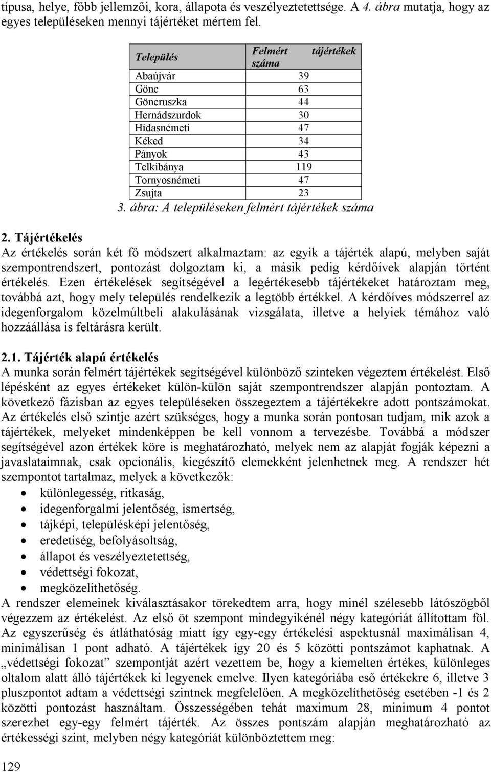 ábra: A településeken felmért tájértékek száma 2.