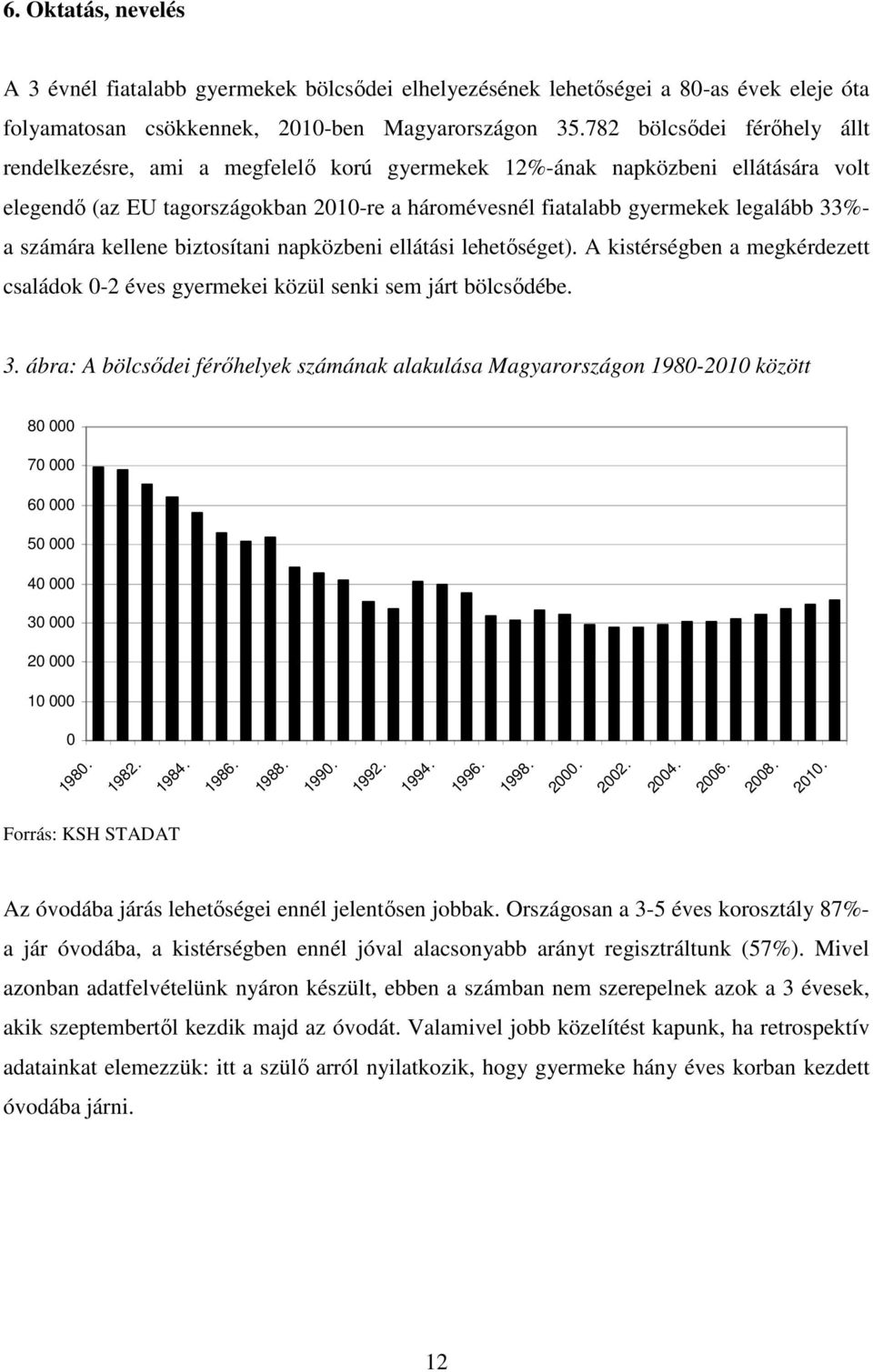 számára kellene biztosítani napközbeni ellátási lehetőséget). A kistérségben a megkérdezett családok 0-2 éves gyermekei közül senki sem járt bölcsődébe. 3.