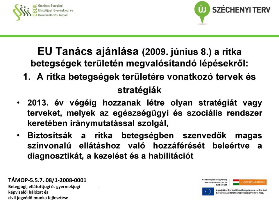 egészségügyi és szociális rendszer keretében iránymutatással szolgál, Biztosítsák a ritka betegségben szenvedők