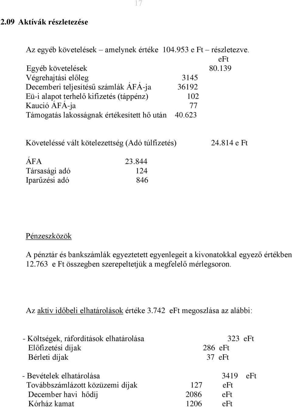 623 Követeléssé vált kötelezettség (Adó túlfizetés) 24.814 e Ft ÁFA 23.