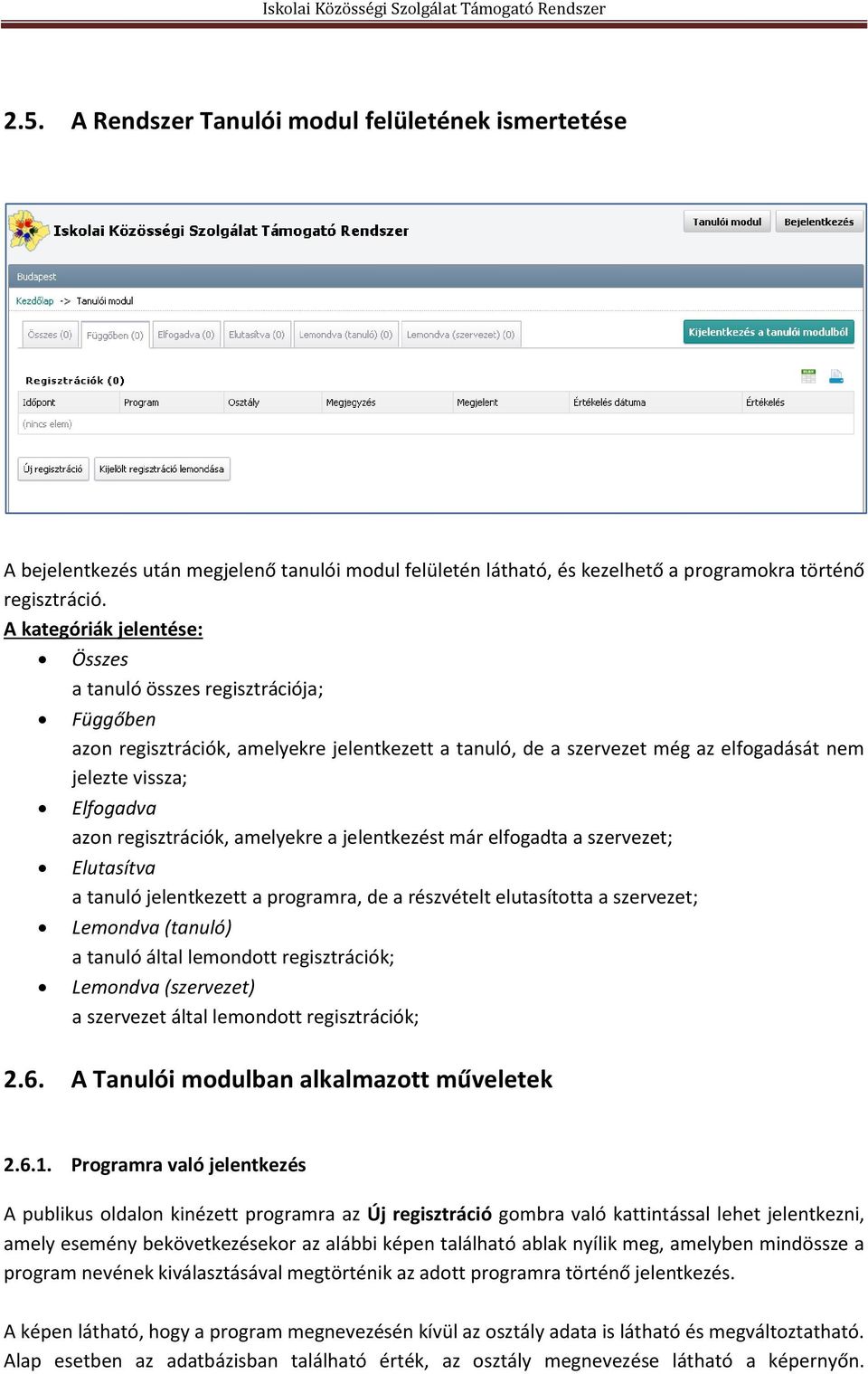 regisztrációk, amelyekre a jelentkezést már elfogadta a szervezet; Elutasítva a tanuló jelentkezett a programra, de a részvételt elutasította a szervezet; Lemondva (tanuló) a tanuló által lemondott