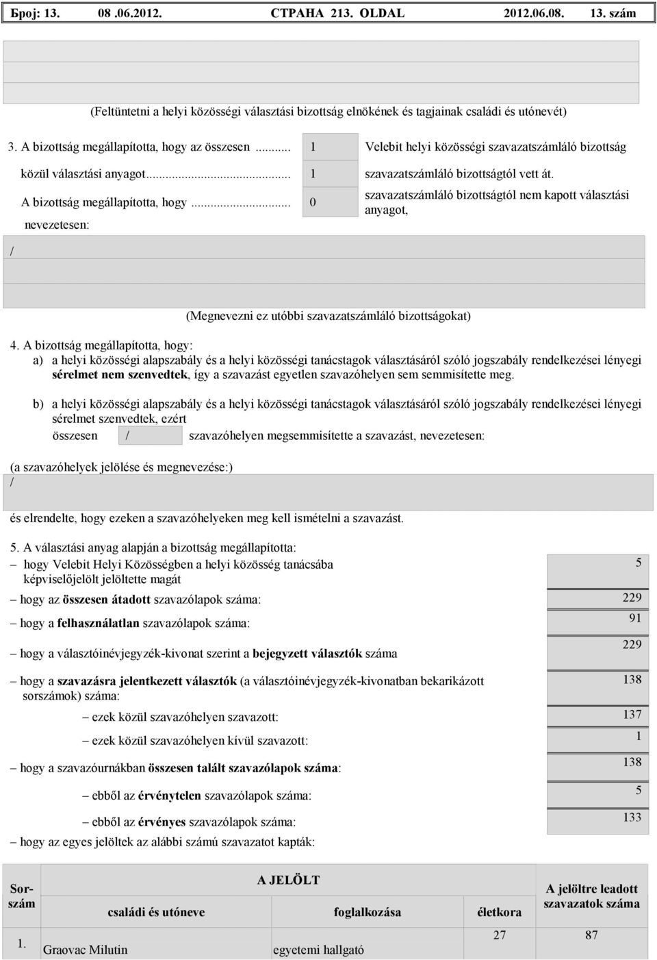 A bizottság megállapította, hogy... 0 nevezetesen: szavazatszámláló bizottságtól nem kapott választási anyagot, / (Megnevezni ez utóbbi szavazatszámláló bizottságokat) 4.