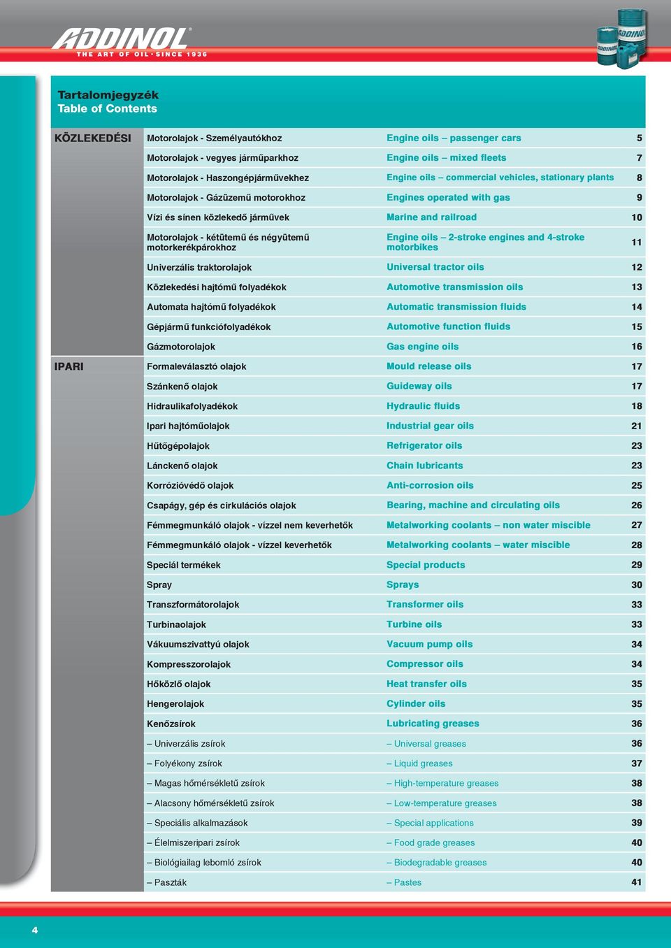 motorkerékpárokhoz Engine oils 2-stroke engines and 4-stroke motorbikes 11 Univerzális traktorolajok Universal tractor oils 12 Közlekedési hajtómű folyadékok Automotive transmission oils 13 Automata