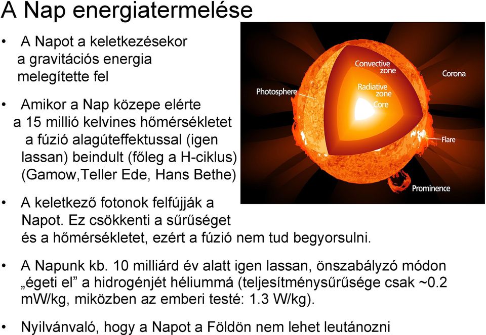 Ez csökkenti a sűrűséget és a hőmérsékletet, ezért a fúzió nem tud begyorsulni. A Napunk kb.