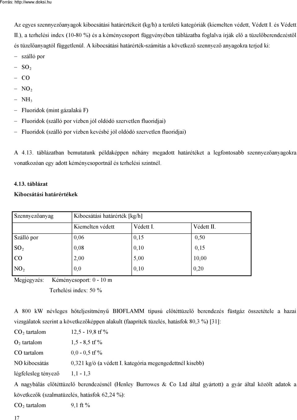 A kibocsátási határérték-számítás a következő szennyező anyagokra terjed ki: szálló por SO 2 CO NO 2 NH 3 Fluoridok (mint gázalakú F) Fluoridok (szálló por vízben jól oldódó szervetlen fluoridjai)