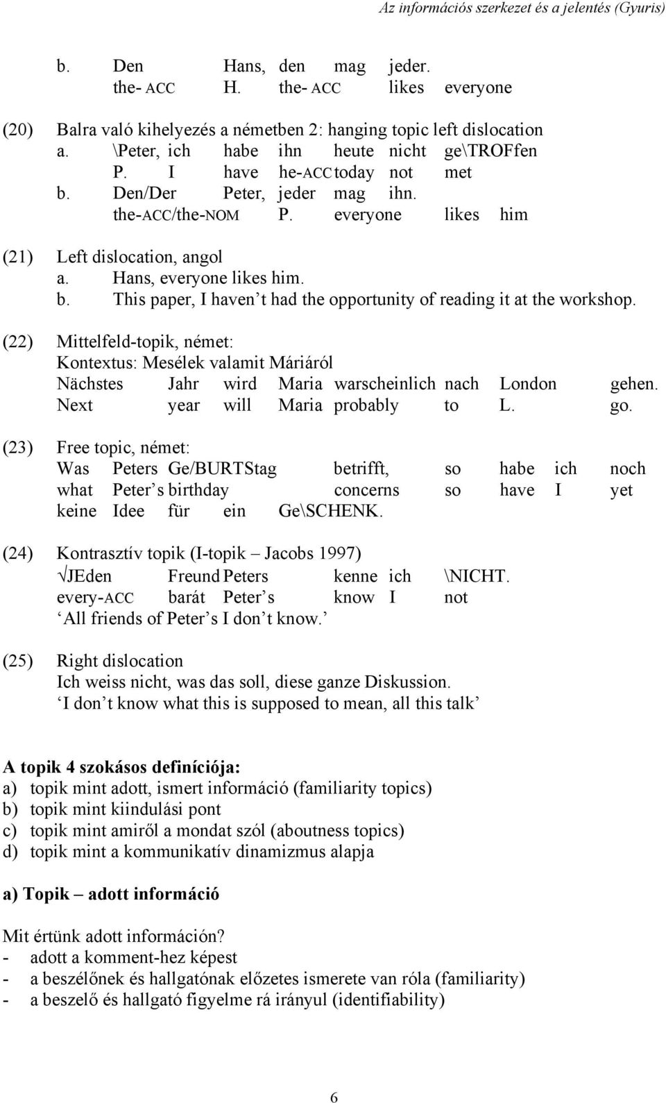 Hans, everyone likes him. b. This paper, I haven t had the opportunity of reading it at the workshop.