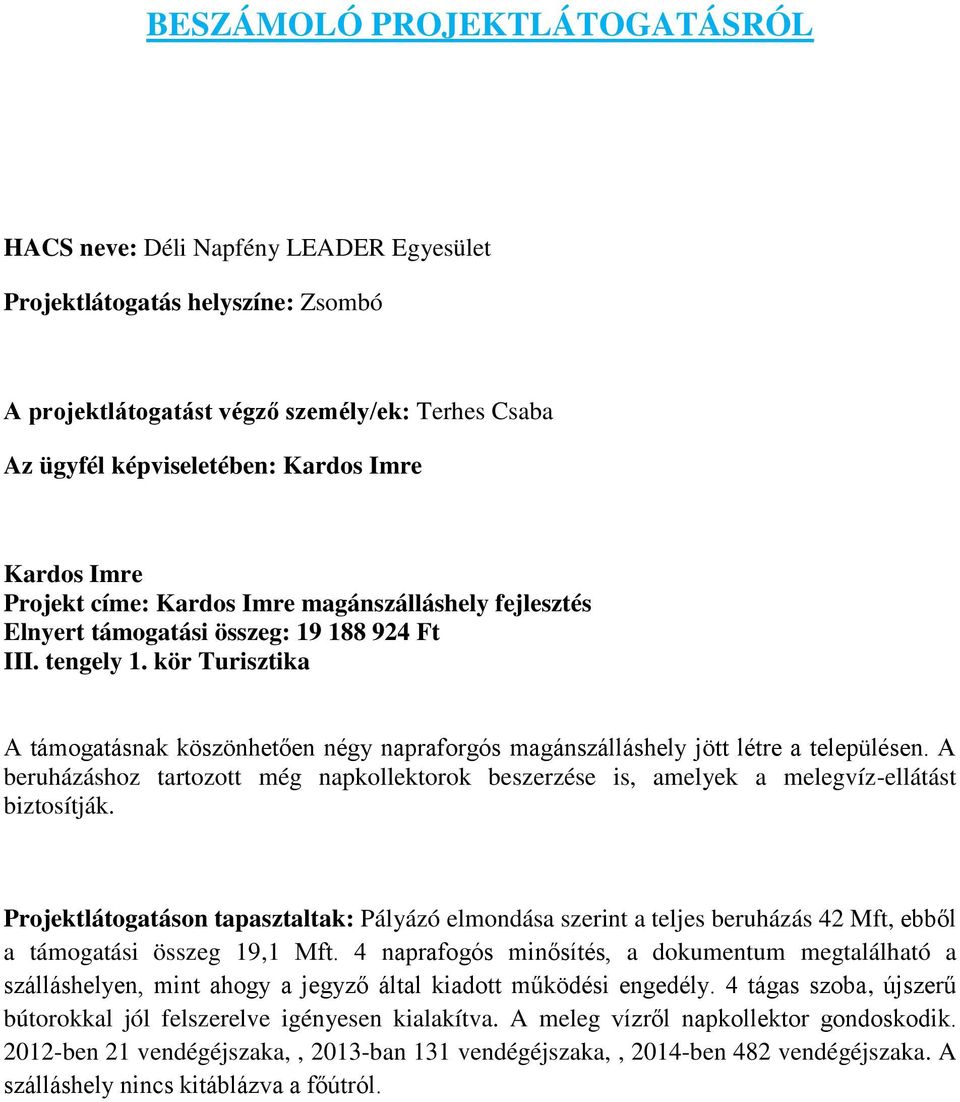 kör Turisztika A támogatásnak köszönhetően négy napraforgós magánszálláshely jött létre a településen.