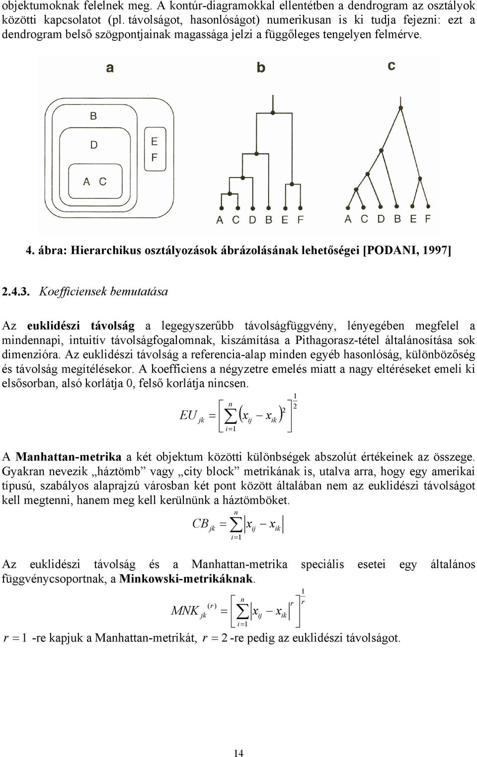 ábra: Hierarchikus osztályozások ábrázolásának lehetőségei [PODANI, 1997] 2.4.3.